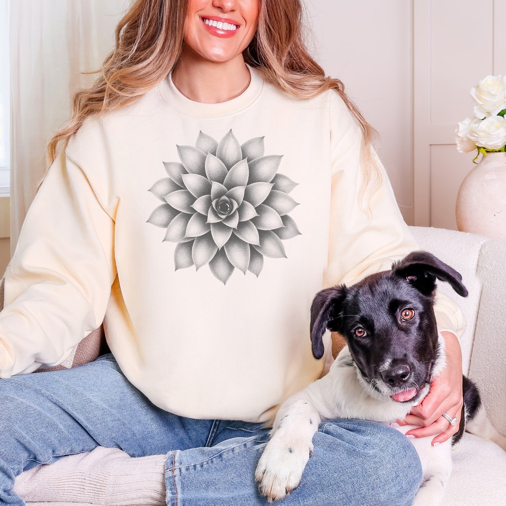 Succulent Rosette Spiraling Overhead Sacred Geometry Sweatshirt